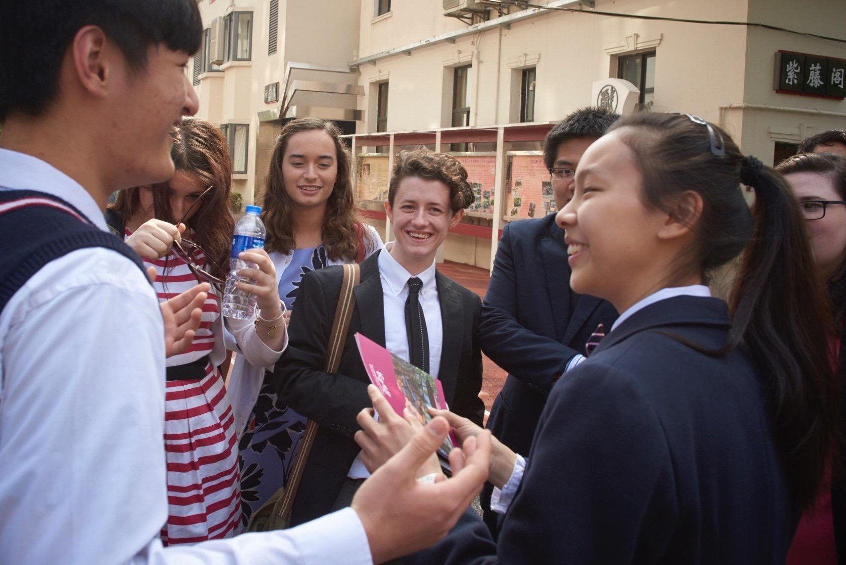 Student Study Tour group members interact with students from China.